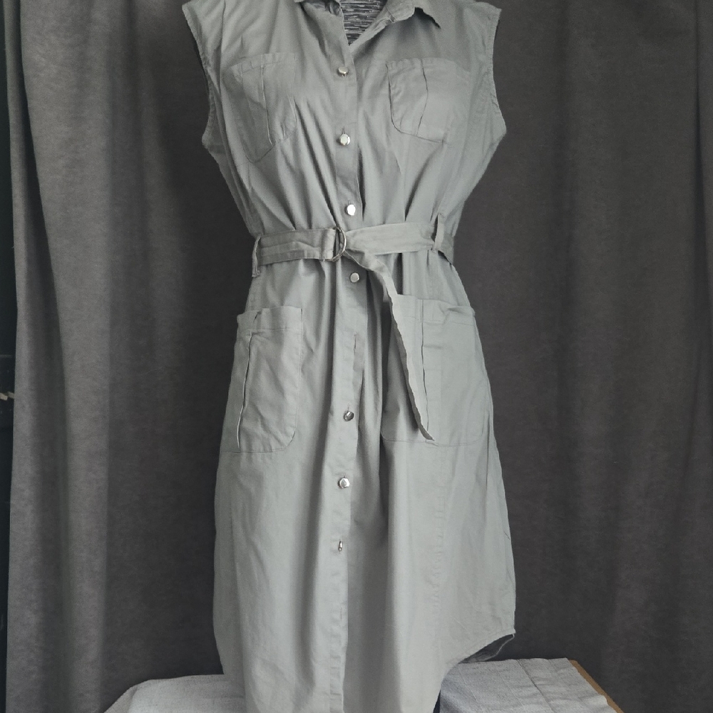 imPRESS Army Green Button-Down Midi Dress